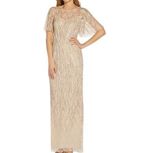 Adrianna Papell Beige Lace Sequin Dress